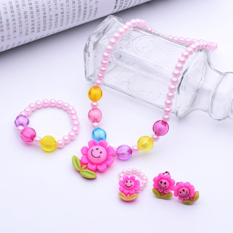 Cartoon Style Flower Arylic Imitation Pearl Plating Girl's Bracelets Earrings Necklace