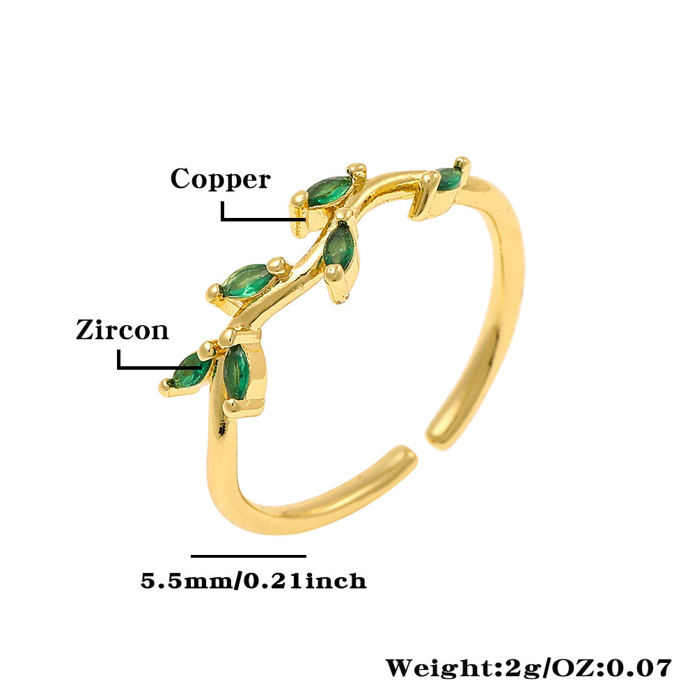 Simple Style Petal Copper Inlay Zircon Rings