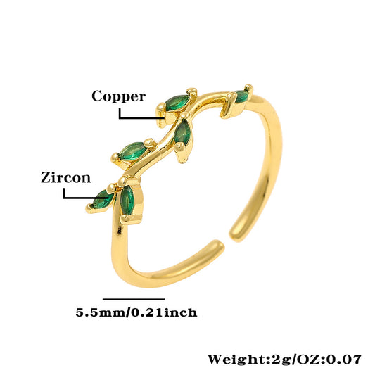 Simple Style Petal Copper Inlay Zircon Rings