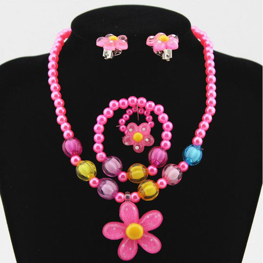 Cartoon Style Flower Arylic Imitation Pearl Plating Girl's Bracelets Earrings Necklace