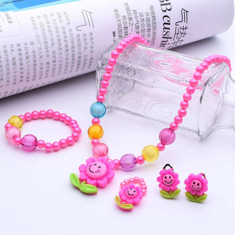 Cartoon Style Flower Arylic Imitation Pearl Plating Girl's Bracelets Earrings Necklace