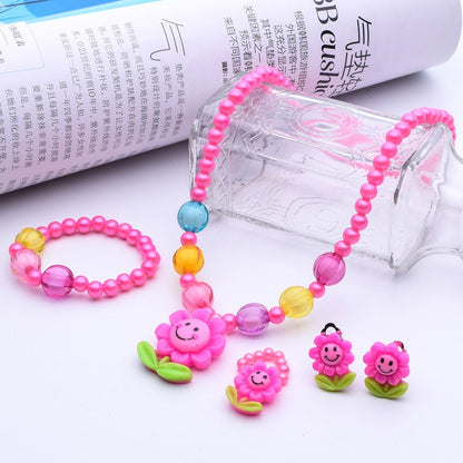 Cartoon Style Flower Arylic Imitation Pearl Plating Girl's Bracelets Earrings Necklace