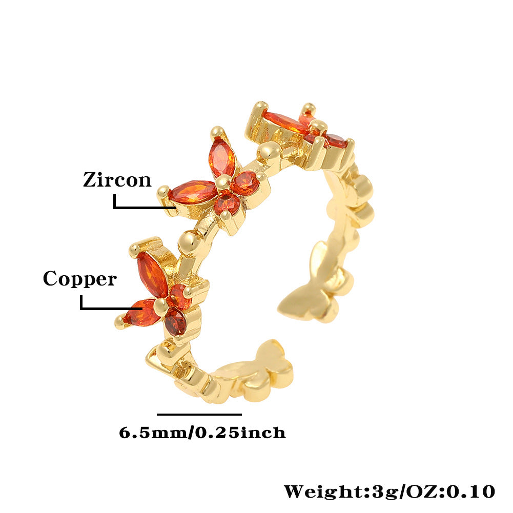 Simple Style Leaf Insect Copper Inlay Zircon Rings