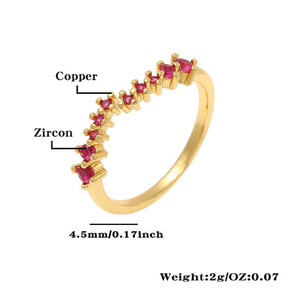 Simple Style Round Copper Inlay Zircon Rings