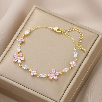 Simple Style Flower Copper Inlay Zircon Bracelets