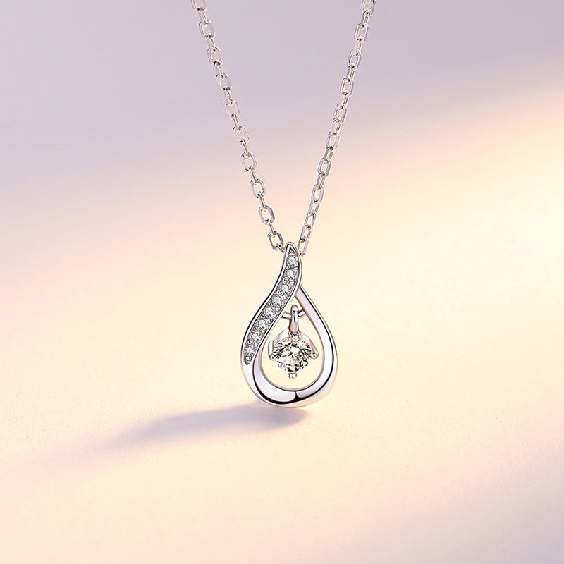 Simple Style Water Droplets Sterling Silver Inlay Zircon Pendant Necklace