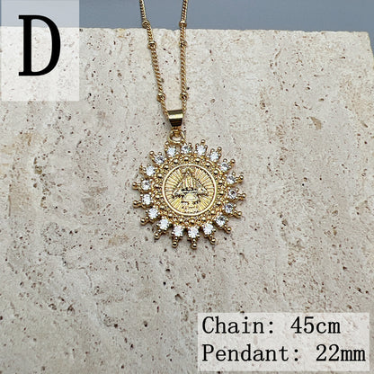 Retro Round Copper Inlay Zircon Pendant Necklace