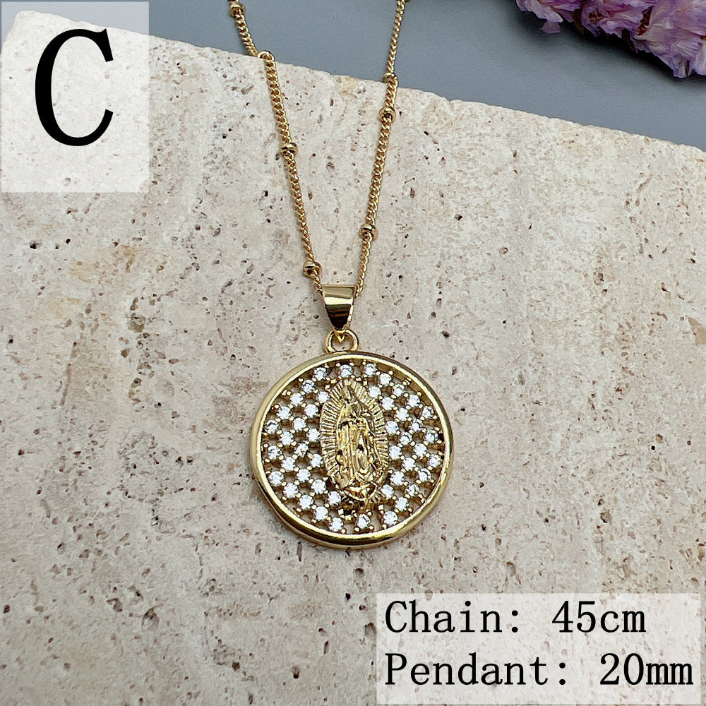 Retro Round Copper Inlay Zircon Pendant Necklace