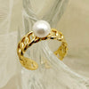 Commute Round Stainless Steel Plating Inlay Artificial Pearls Gold Plated Open Rings