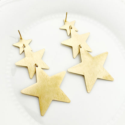 1 Pair Simple Style Commute Pentagram Plating Stainless Steel Gold Plated Drop Earrings