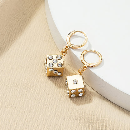 1 Pair Simple Style Quadrilateral Dice Plating Inlay Alloy Artificial Rhinestones 14k Gold Plated Drop Earrings