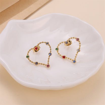 1 Pair Simple Style Heart Shape Heart Plating Inlay Stainless Steel Zircon Gold Plated Ear Studs