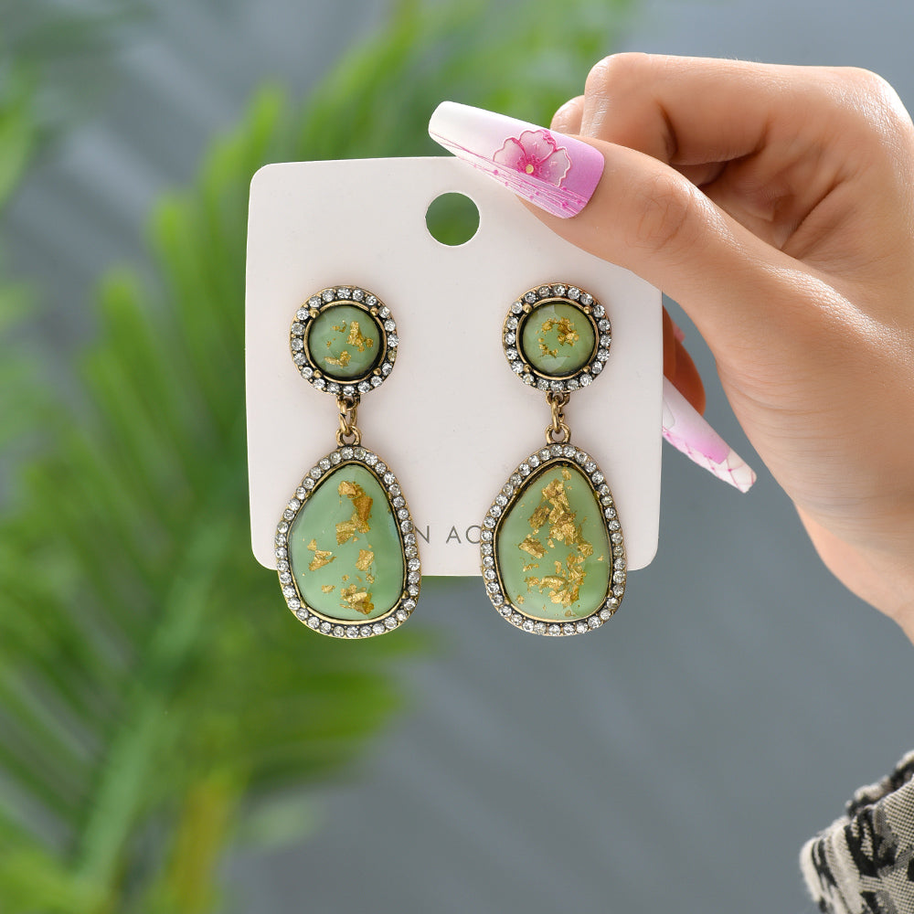 1 Pair Vintage Style Ethnic Style Oval Inlay Zinc Alloy Resin Dangling Earrings