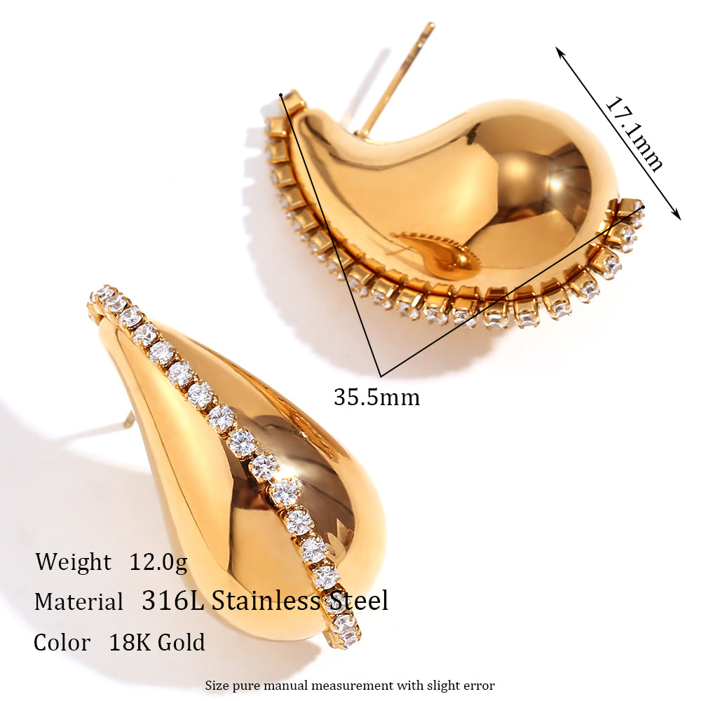 1 Pair Simple Style Classic Style Solid Color Plating Stainless Steel Rhinestones 18k Gold Plated Ear Studs