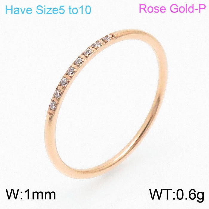 Wholesale Jewelry Simple Style Solid Color Titanium Steel Rhinestones 18K Gold Plated Inlay Rings