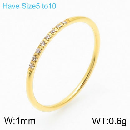 Wholesale Jewelry Simple Style Solid Color Titanium Steel Rhinestones 18K Gold Plated Inlay Rings