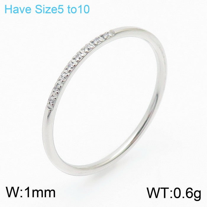 Wholesale Jewelry Simple Style Solid Color Titanium Steel Rhinestones 18K Gold Plated Inlay Rings