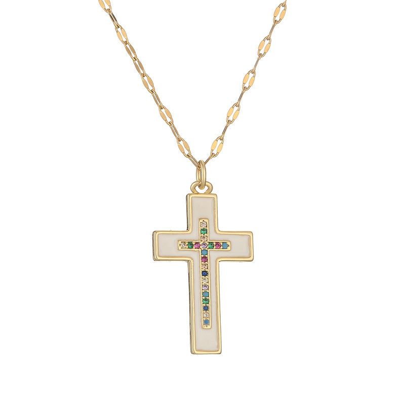 Simple Style Cross Copper Plating Inlay Zircon Gold Plated Pendant Necklace