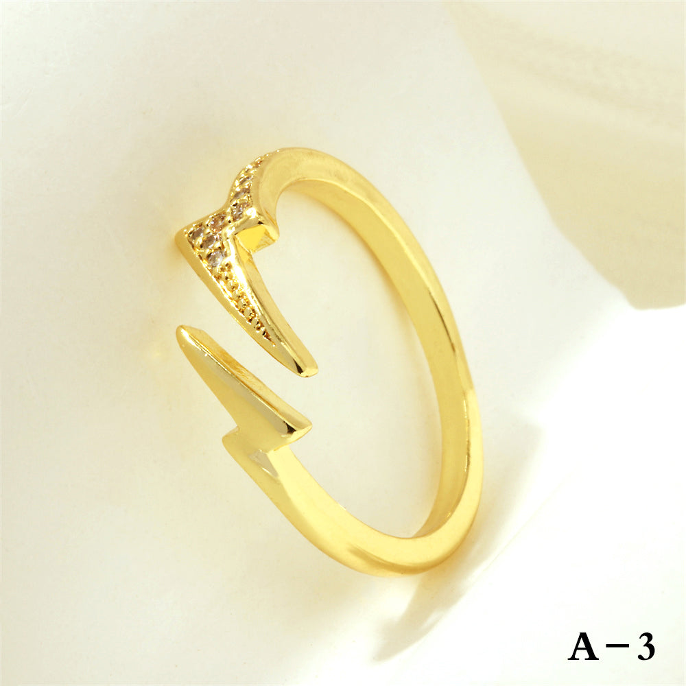 Simple Style Cross Heart Shape Fish Tail Copper Plating Inlay Zircon 18k Gold Plated Open Rings