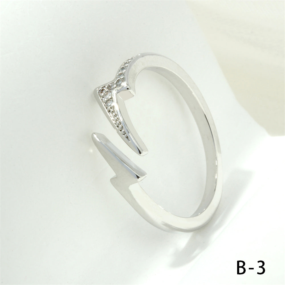 Simple Style Cross Heart Shape Fish Tail Copper Plating Inlay Zircon 18k Gold Plated Open Rings