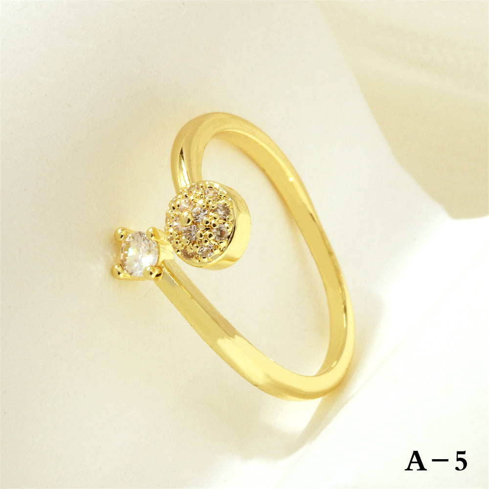 Simple Style Cross Heart Shape Fish Tail Copper Plating Inlay Zircon 18k Gold Plated Open Rings