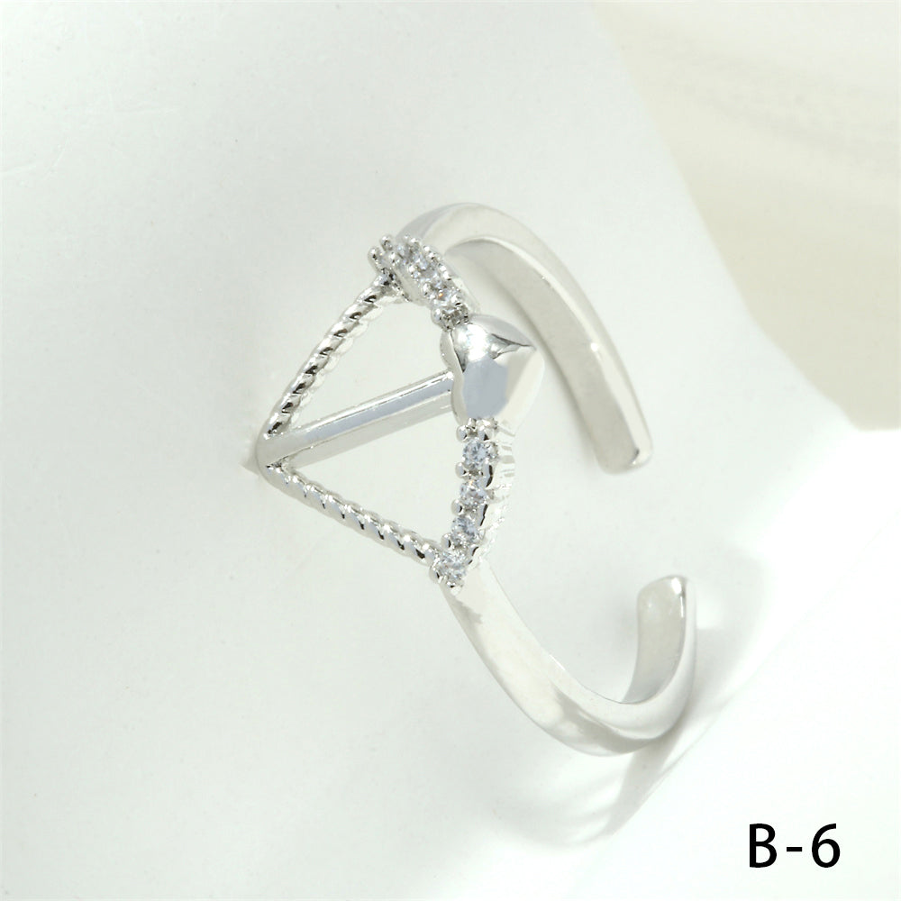 Simple Style Cross Heart Shape Fish Tail Copper Plating Inlay Zircon 18k Gold Plated Open Rings