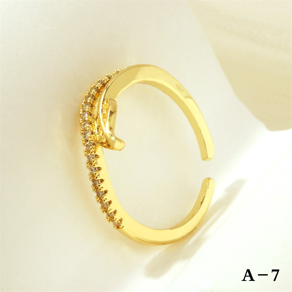 Simple Style Cross Heart Shape Fish Tail Copper Plating Inlay Zircon 18k Gold Plated Open Rings