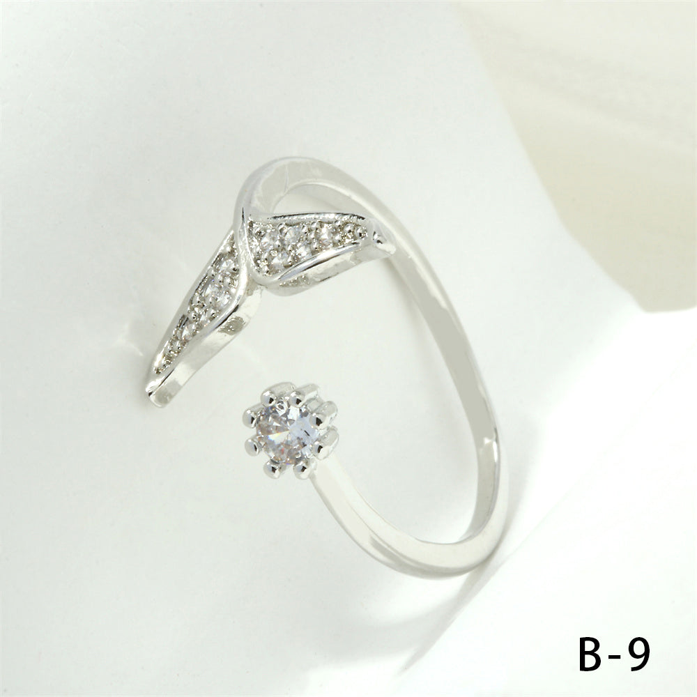 Simple Style Cross Heart Shape Fish Tail Copper Plating Inlay Zircon 18k Gold Plated Open Rings