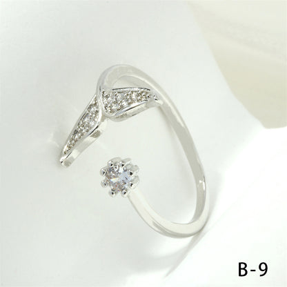 Simple Style Cross Heart Shape Fish Tail Copper Plating Inlay Zircon 18k Gold Plated Open Rings