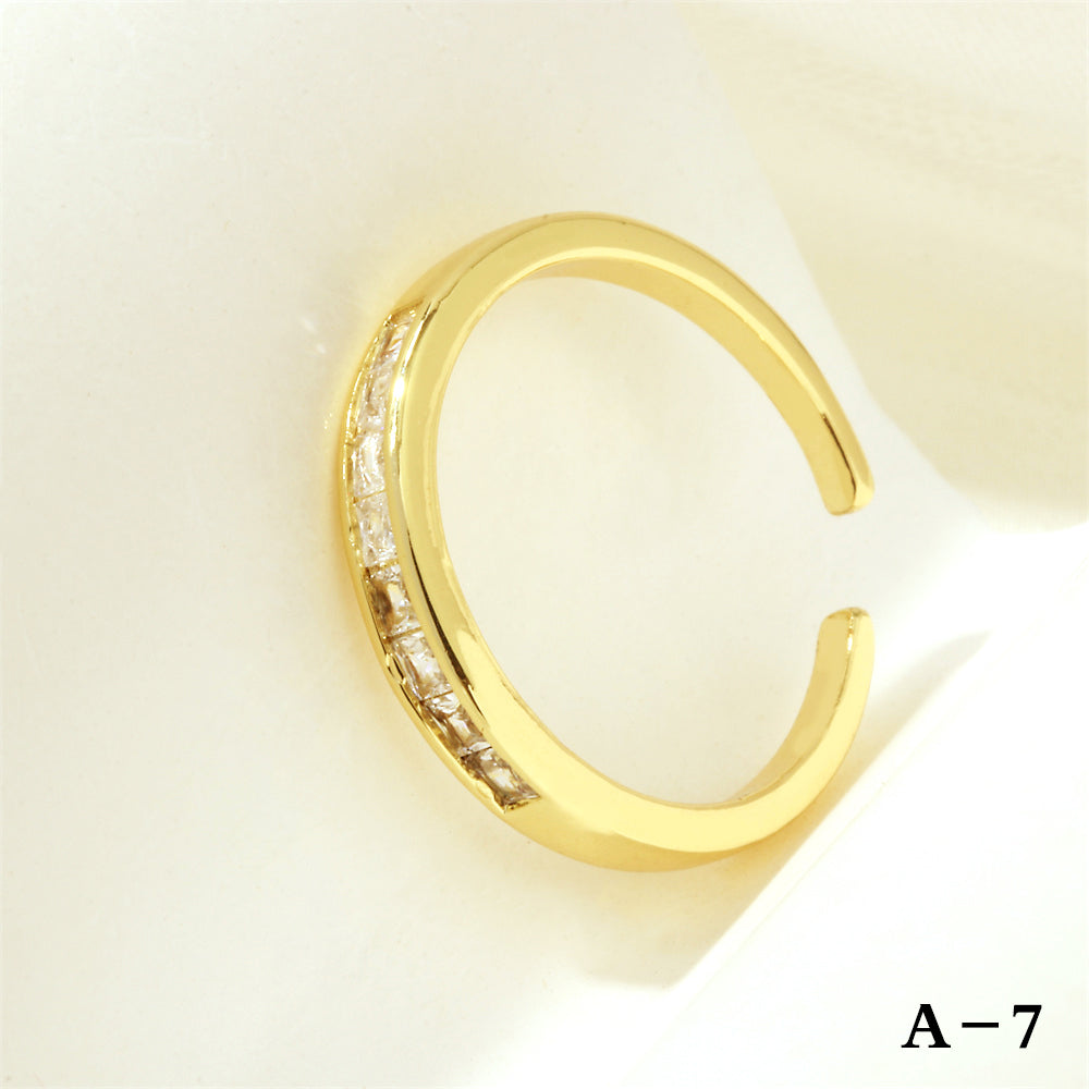 Luxurious Letter Heart Shape Copper 18k Gold Plated Zircon Open Rings In Bulk