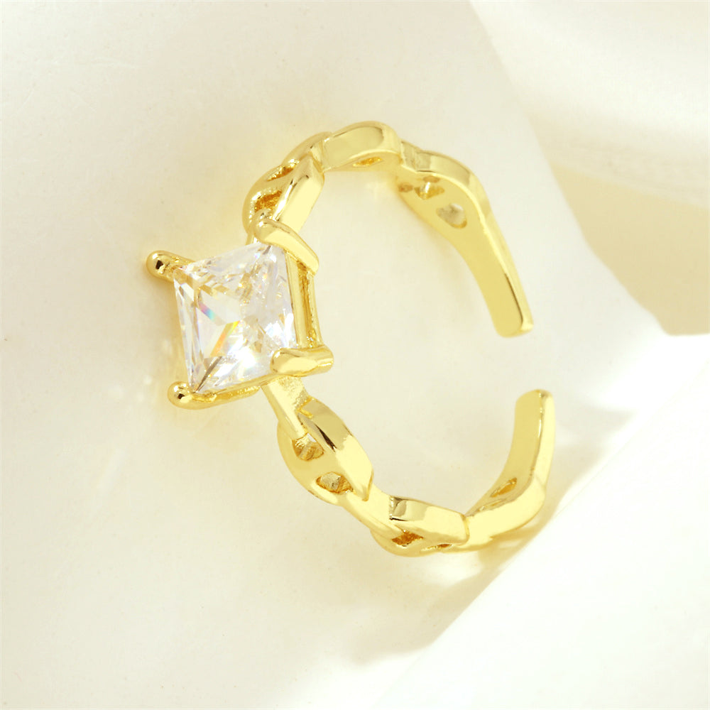 Simple Style Commute Round Square Eye Copper Plating Inlay Zircon 18k Gold Plated Open Rings