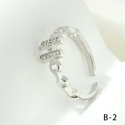 Simple Style Cross Letter Lines Copper Plating Inlay Zircon 18k Gold Plated Open Rings