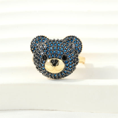 Cute Simple Style Bear Copper 18k Gold Plated Zircon Open Rings In Bulk