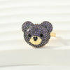 Cute Simple Style Bear Copper 18k Gold Plated Zircon Open Rings In Bulk