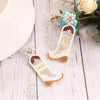 1 Pair Vacation Bohemian Boots Beaded Embroidery Inlay Cloth Glass Drop Earrings