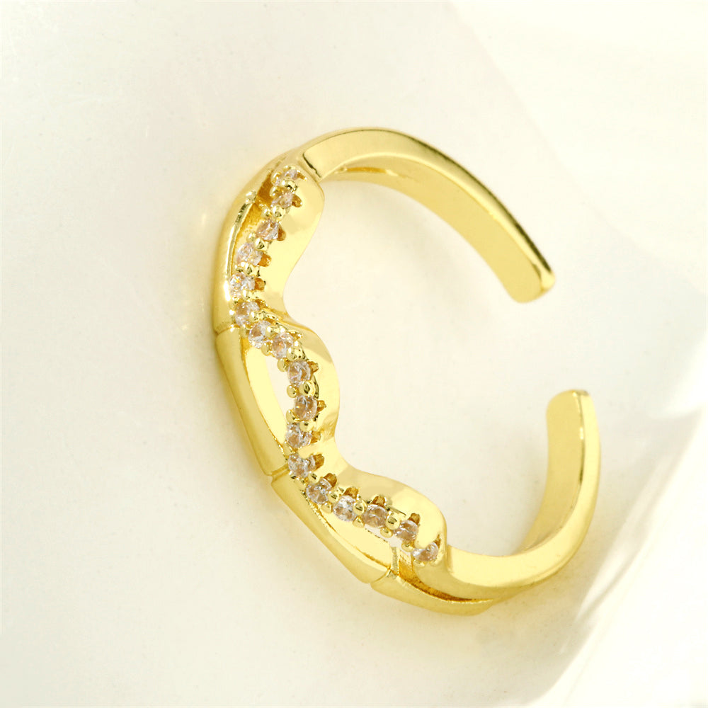 Simple Style Lines Copper 18k Gold Plated Zircon Open Rings In Bulk