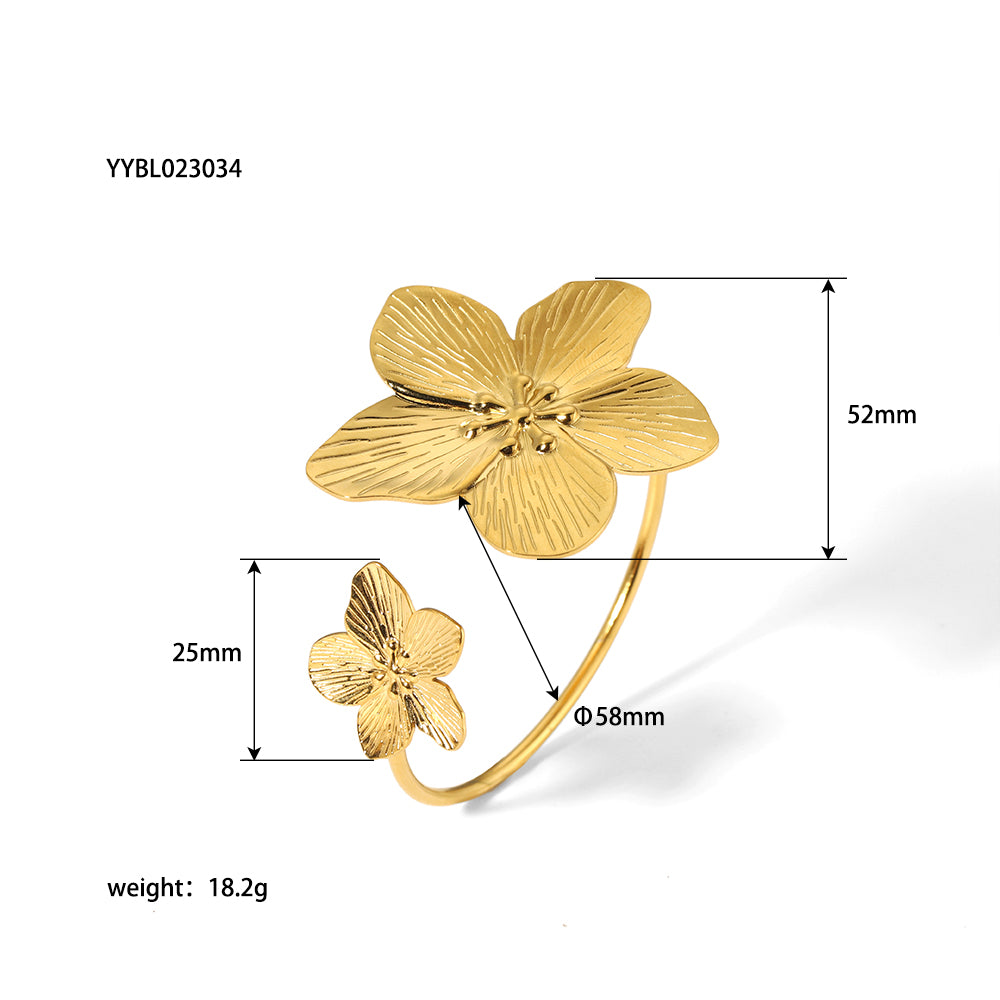 Nordic Style Vintage Style British Style Sunflower Stainless Steel Plating 18k Gold Plated Wristband