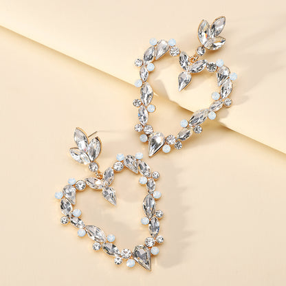 Wholesale Jewelry Exaggerated Luxurious Romantic Heart Shape Zinc Alloy Rhinestones Plating Inlay Drop Earrings