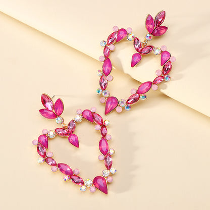 Wholesale Jewelry Exaggerated Luxurious Romantic Heart Shape Zinc Alloy Rhinestones Plating Inlay Drop Earrings