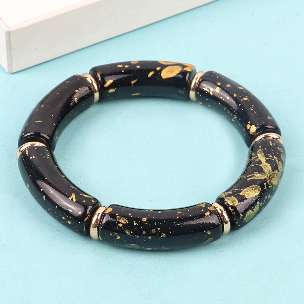 Retro Color Block Arylic Thick Women's Bangle