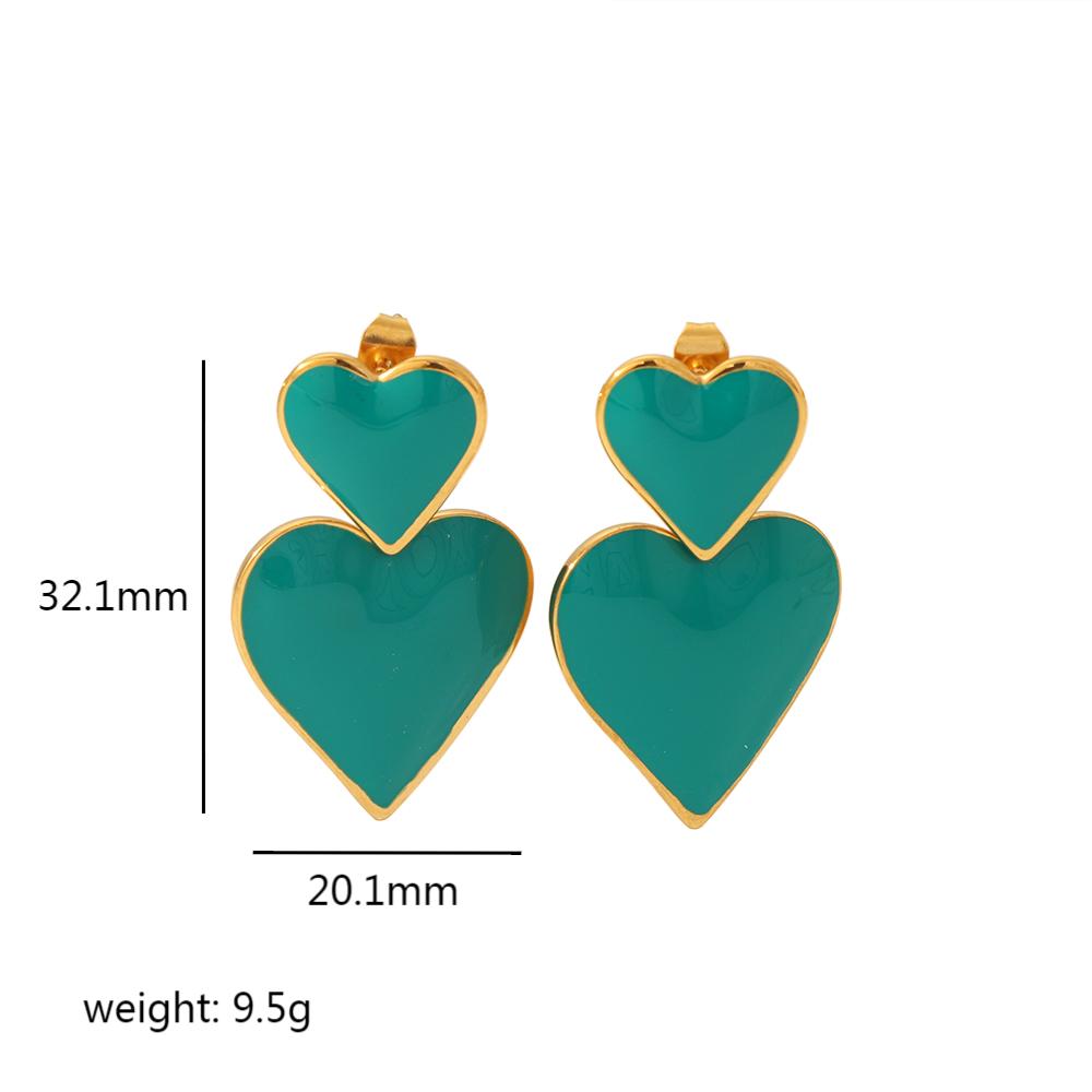 1 Pair Classic Style Heart Shape Polishing Epoxy Plating Stainless Steel 18k Gold Plated Drop Earrings