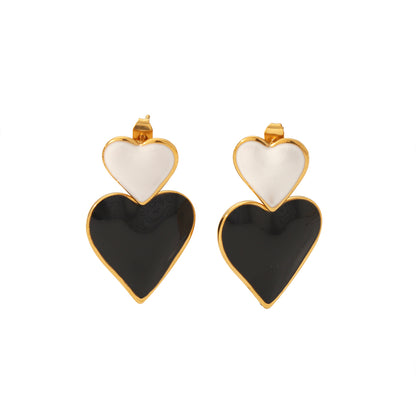 1 Pair Classic Style Heart Shape Polishing Epoxy Plating Stainless Steel 18k Gold Plated Drop Earrings