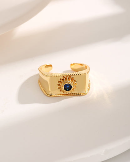 Nordic Style Luxurious Modern Style Flower Copper Plating Inlay Zircon 18k Gold Plated Open Rings