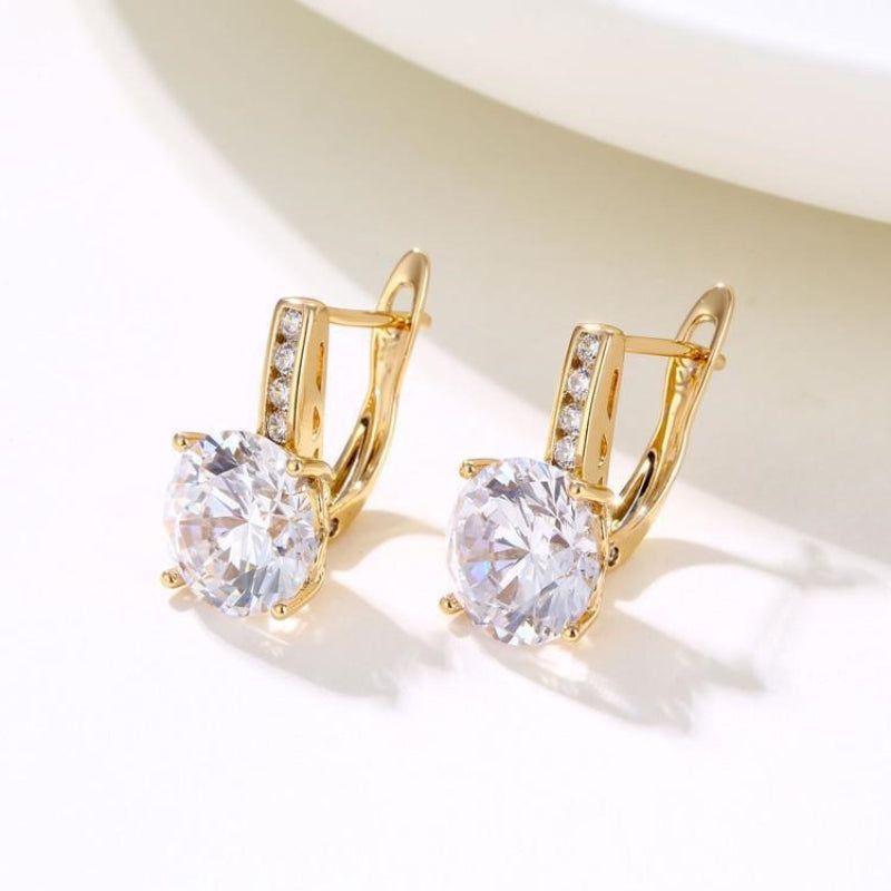 1 Pair Simple Style Round Plating Inlay Copper Zircon Gold Plated Earrings