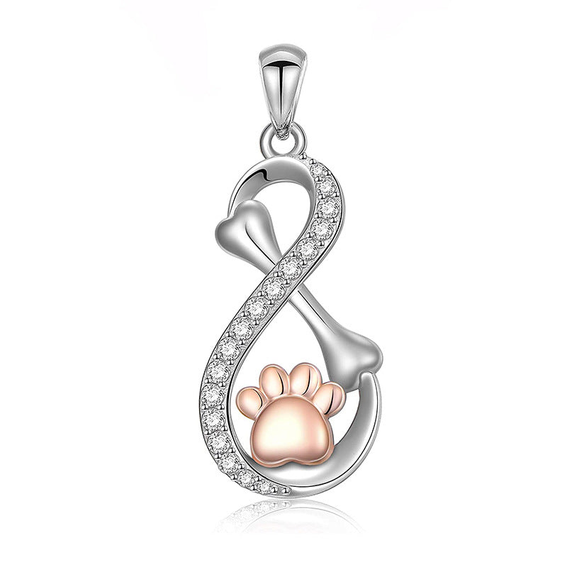 Cute Infinity Paw Print Sterling Silver Plating Inlay Zircon Pendant Necklace