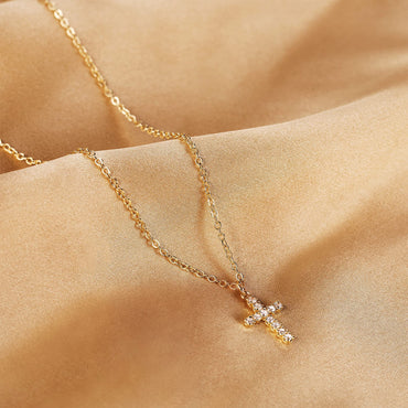 Elegant Streetwear Cross Titanium Steel 18k Gold Plated Zircon Pendant Necklace In Bulk