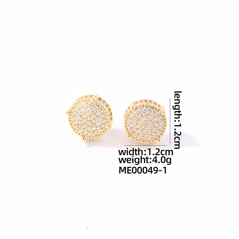 1 Pair Casual Simple Style Round Square Plating Inlay Copper Zircon White Gold Plated Gold Plated Ear Studs