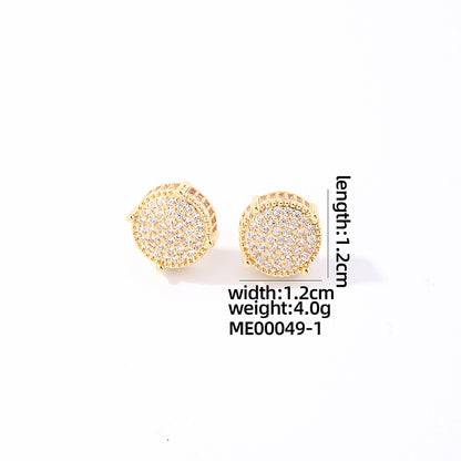 1 Pair Casual Simple Style Round Square Plating Inlay Copper Zircon White Gold Plated Gold Plated Ear Studs