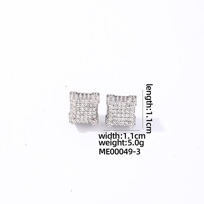 1 Pair Casual Simple Style Round Square Plating Inlay Copper Zircon White Gold Plated Gold Plated Ear Studs