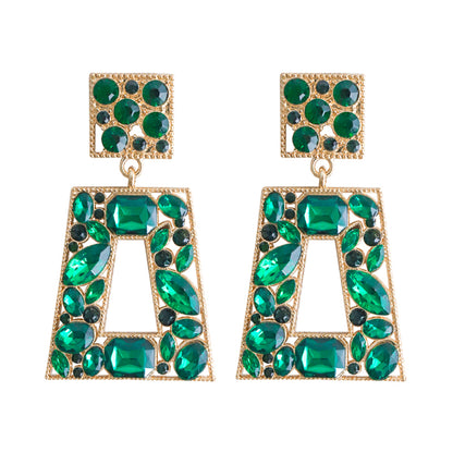 1 Pair Lady Square Inlay Alloy Rhinestones Drop Earrings